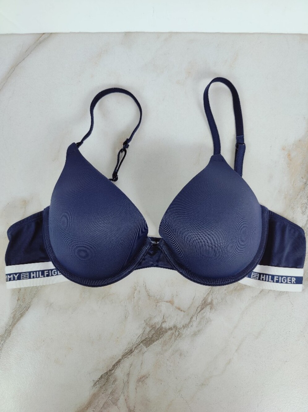 EUC Tommy Hilfiger Navy White Push Up Bra, Sz 36B